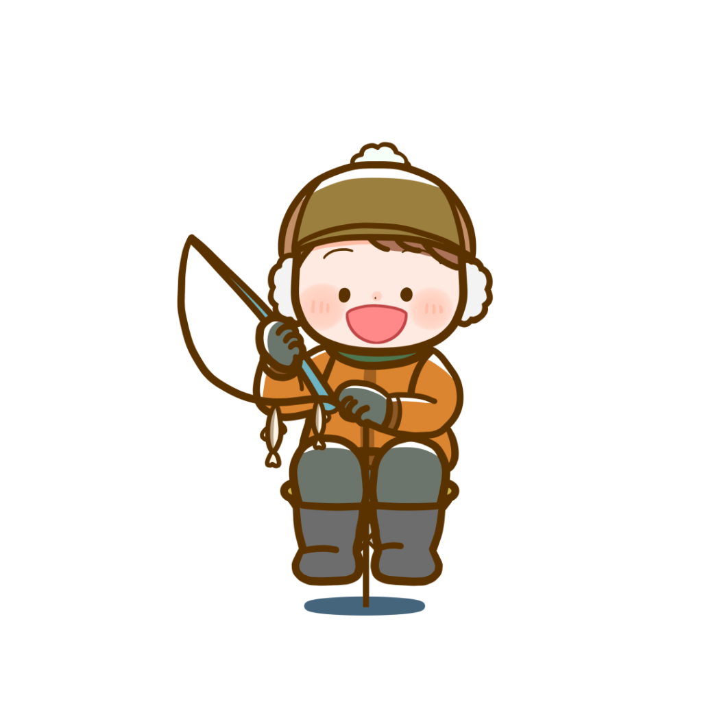 ワカサギ釣りをするこども　背景なし